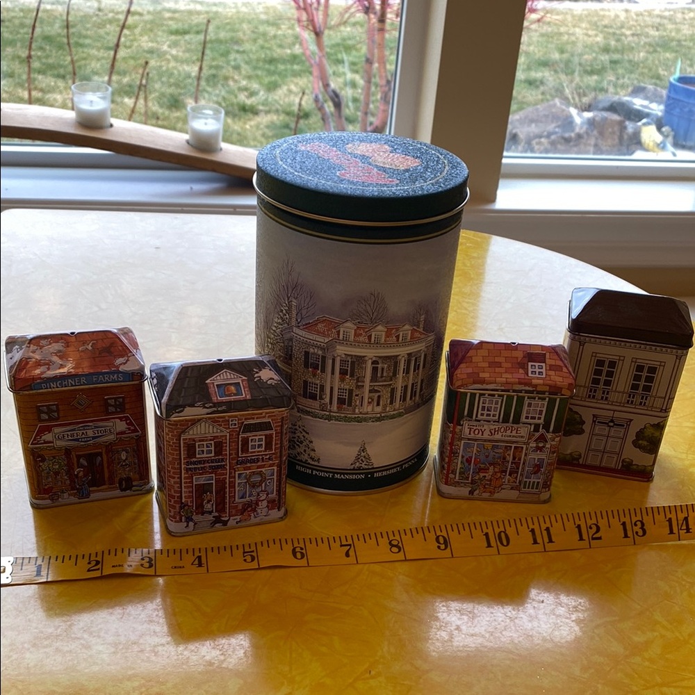 Decorative Tin Canister Set with Village Design
